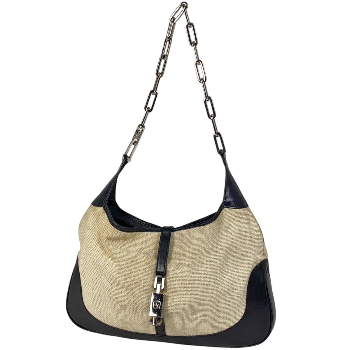 グッチ GUCCI ジャッキーライン チェーン ショルダーバッグ ワンショルダー ロゴ ショルダーバッグ ファブリック ナチュラル ブラック 0014015 レディース