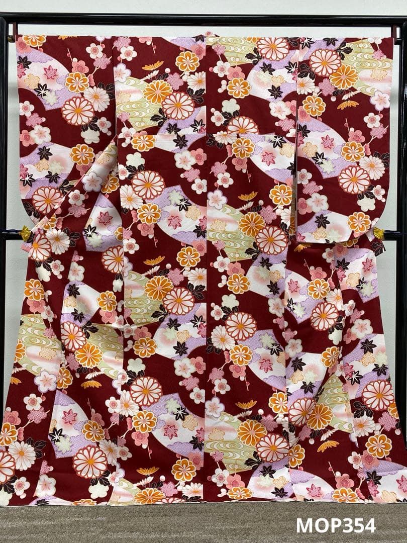 2尺袖 ポリエステル着物 紋意匠 花 流水 袴向き