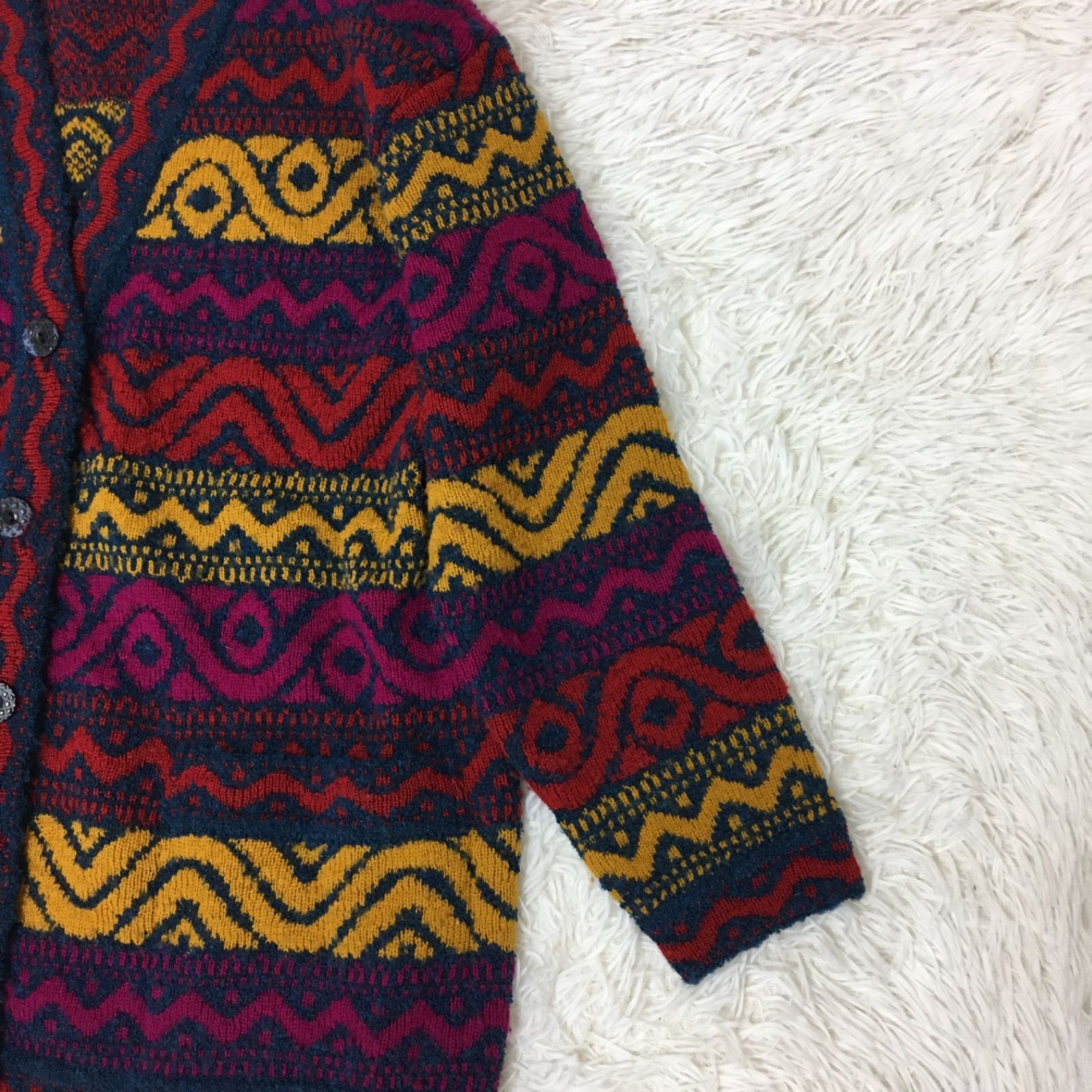 アルパカ混総柄ニットカーディガン イタリア製