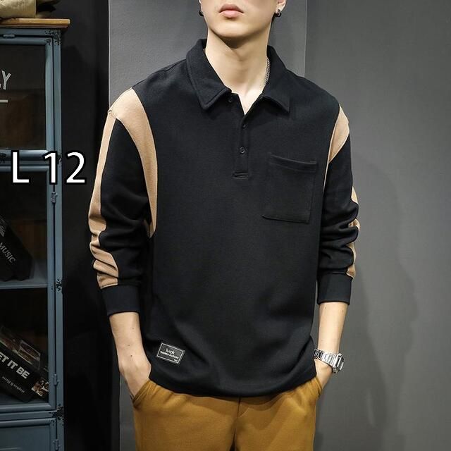 L 12 メンズ ファッション 服 オシャレ シンプル 大人 かっこいい 大きいサイズ ストリート 紳士服 アメリカン カジュアル ポロ シャツ 秋 スウェット シャツ 綿 長袖 T シャツ トップス