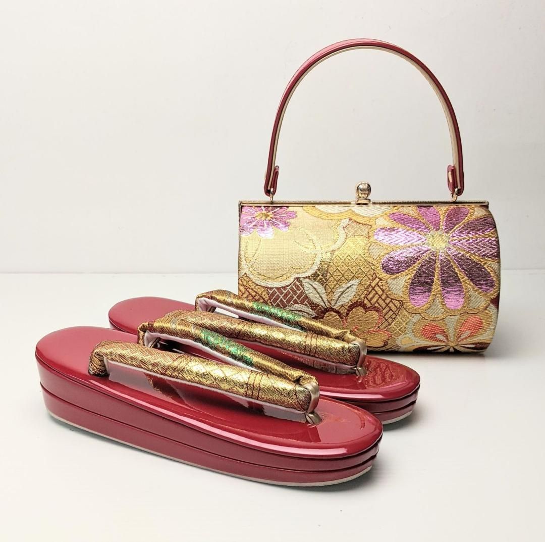 草履バッグセット 振袖 帯地 金 赤 フリーサイズ w48-1 - メルカリ