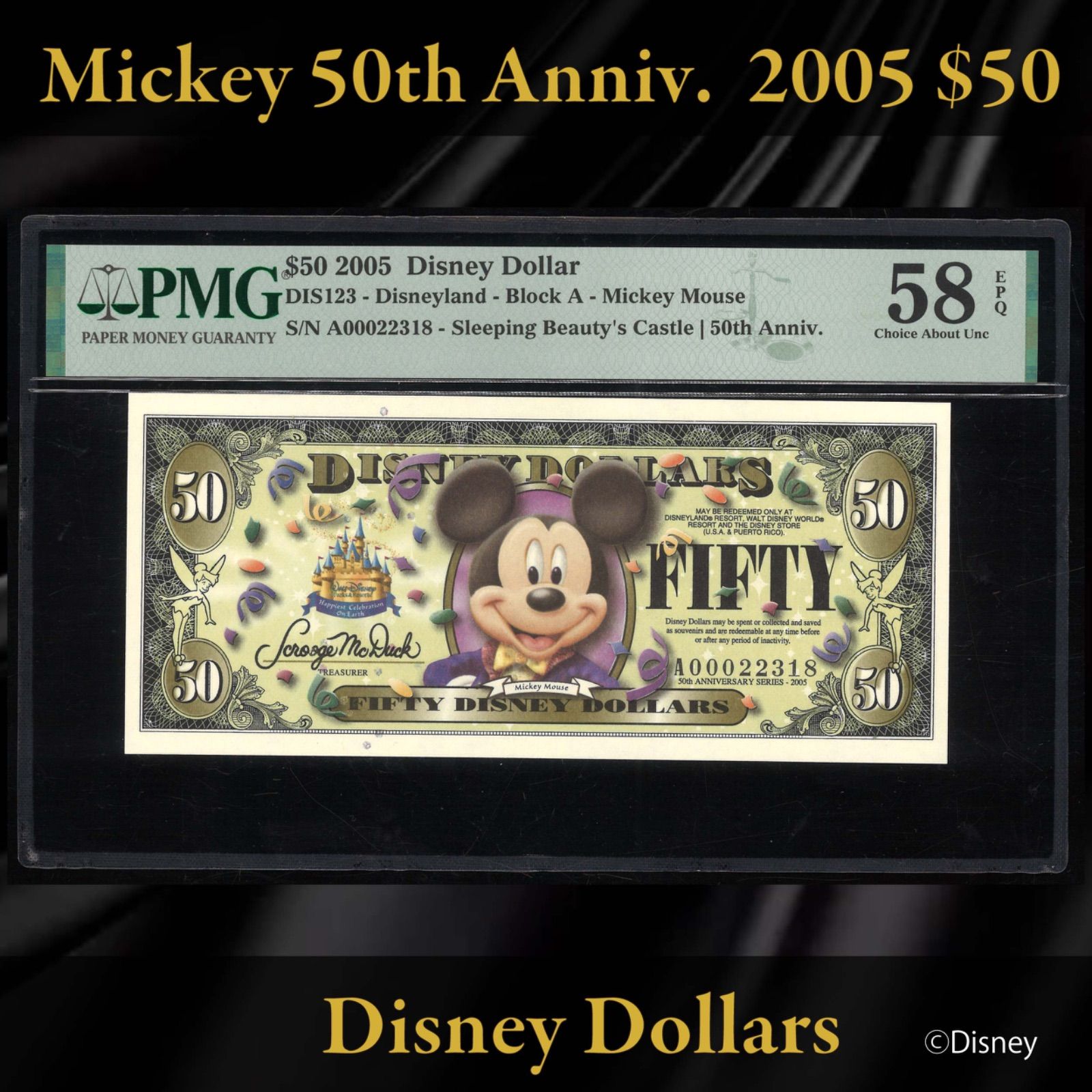 クーポン利用で10 OFF ディズニーダラー 2005年 50ドル ミッキー シリーズA PMG58