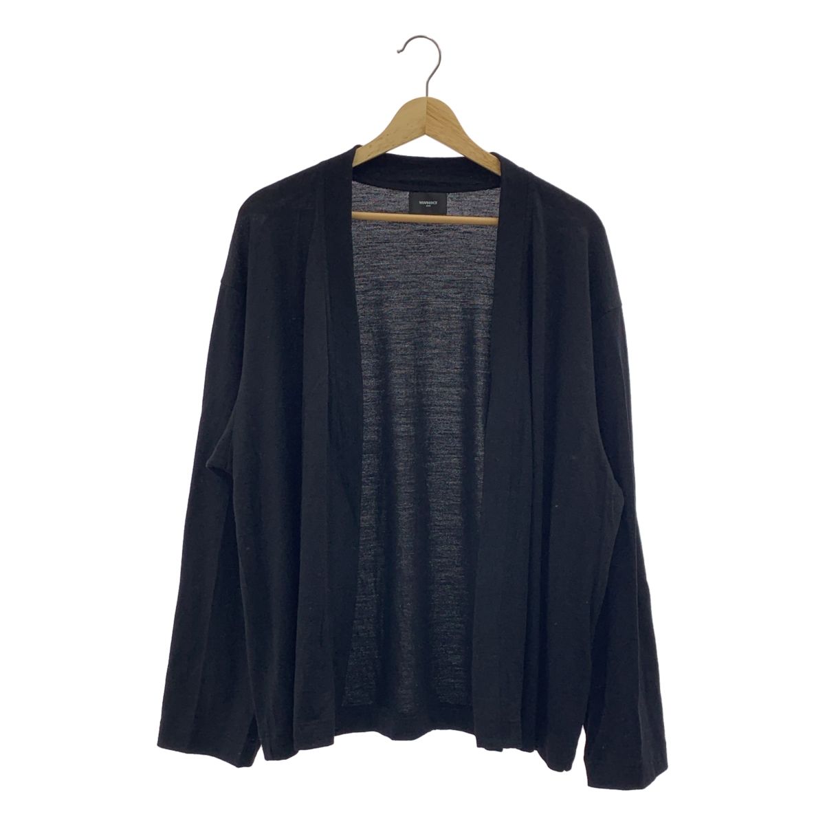 WRAPINKNOT ラッピンノット BUTTON-LESS CARDIGAN ウール ボタンレス カーディガン 3 ブラック メンズ