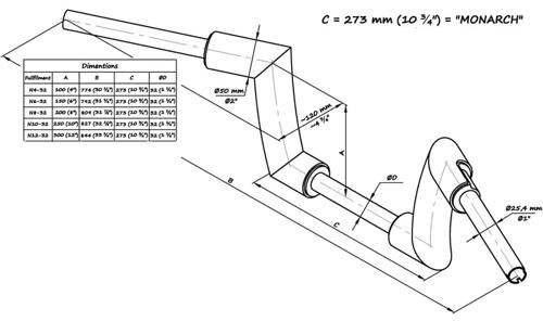 Monarch ハンドルバー クランプ部1-1 4インチ 高さ12インチ