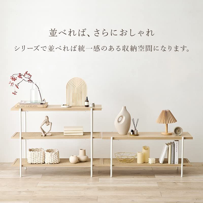 数量 オープンラック テレビ台 テレビボード 頑丈３段 ラタン 籐 萩原 韓国風 インテリア 幅100 奥行39 高さ77 1台 ホワイト KR-3123NW