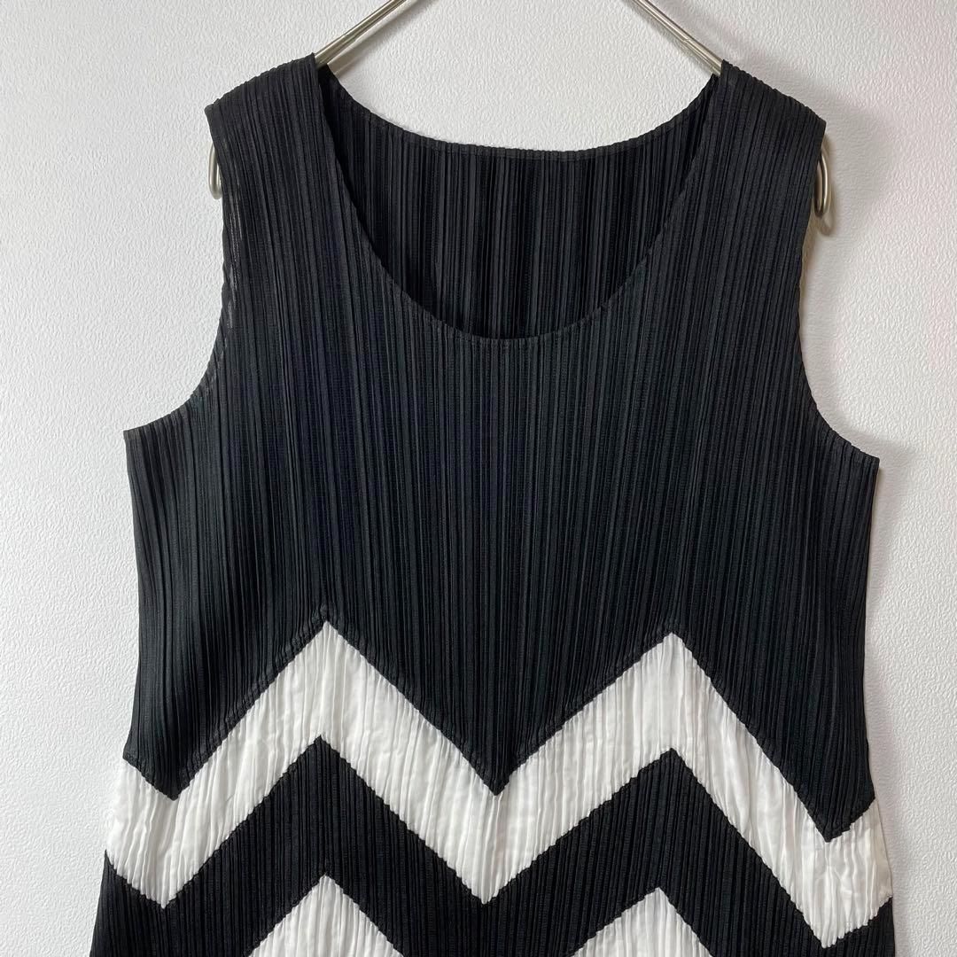 PLEATS PLEASE プリーツプリーズ イッセイミヤケ ワンピース チュニック ブラック×ホワイト サイズ3 M〜L
