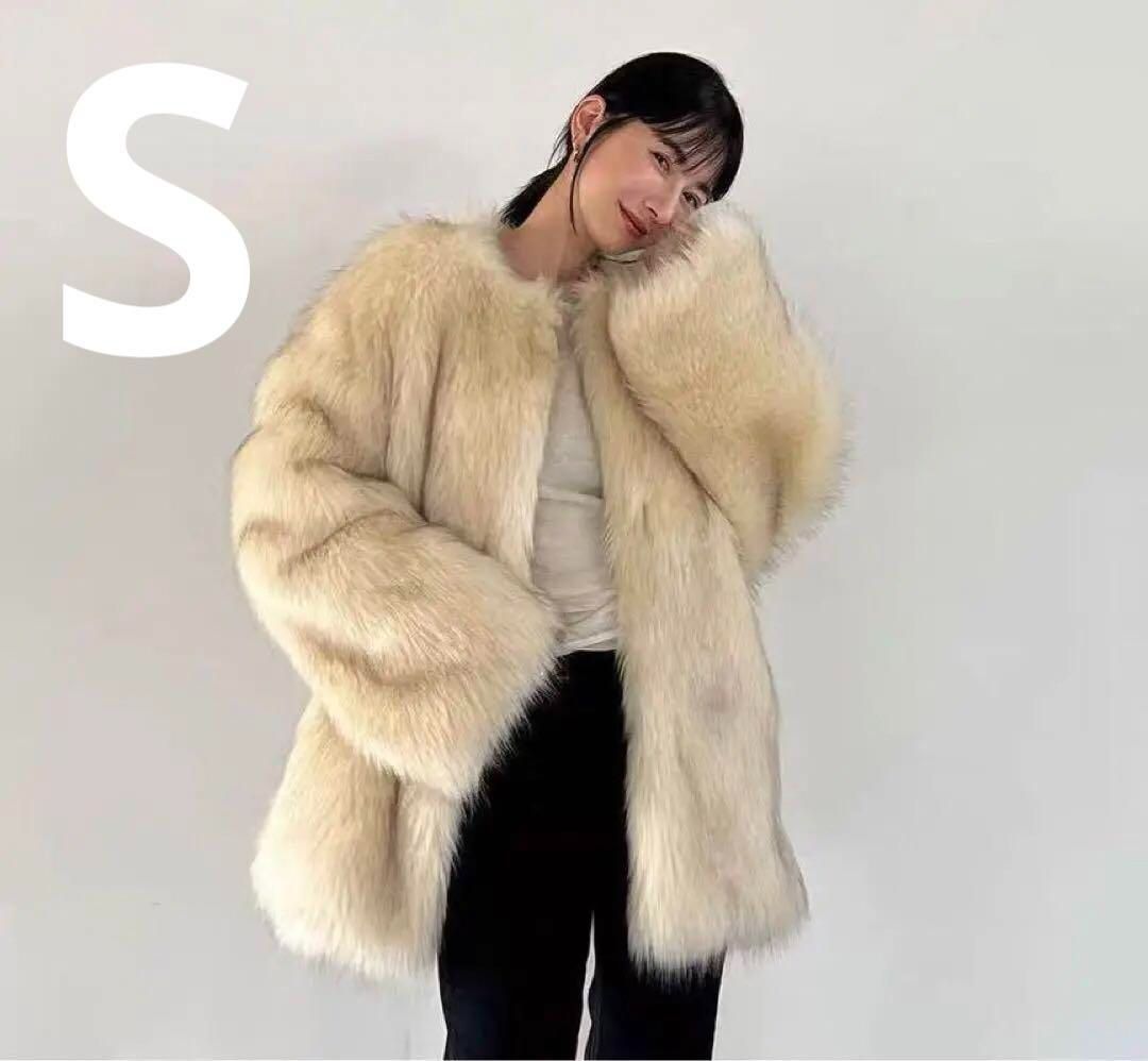 CLANE NO COLLAR VOLUME ECO FUR COATIVORY CLANE］NO-COLLAR FUR COAT