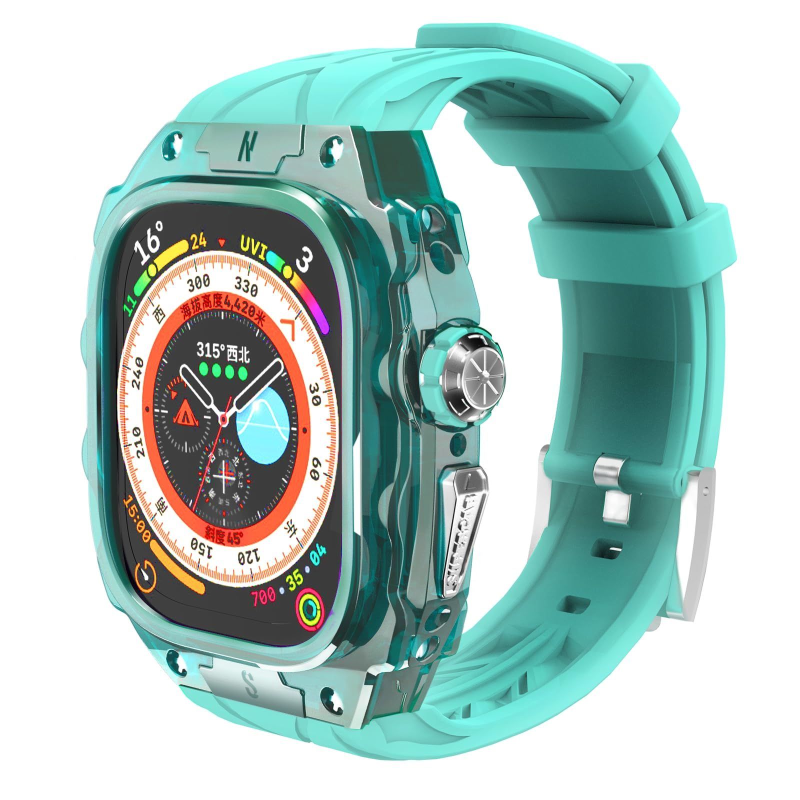 在庫 男性 女性用フル保護カバー シリコンストラップ 頑丈なケース 高耐久 透明マット白 カバー付き 49mmバンド 1 2 ミント 青 Ultra Watch 軽量透明ケース 用Apple