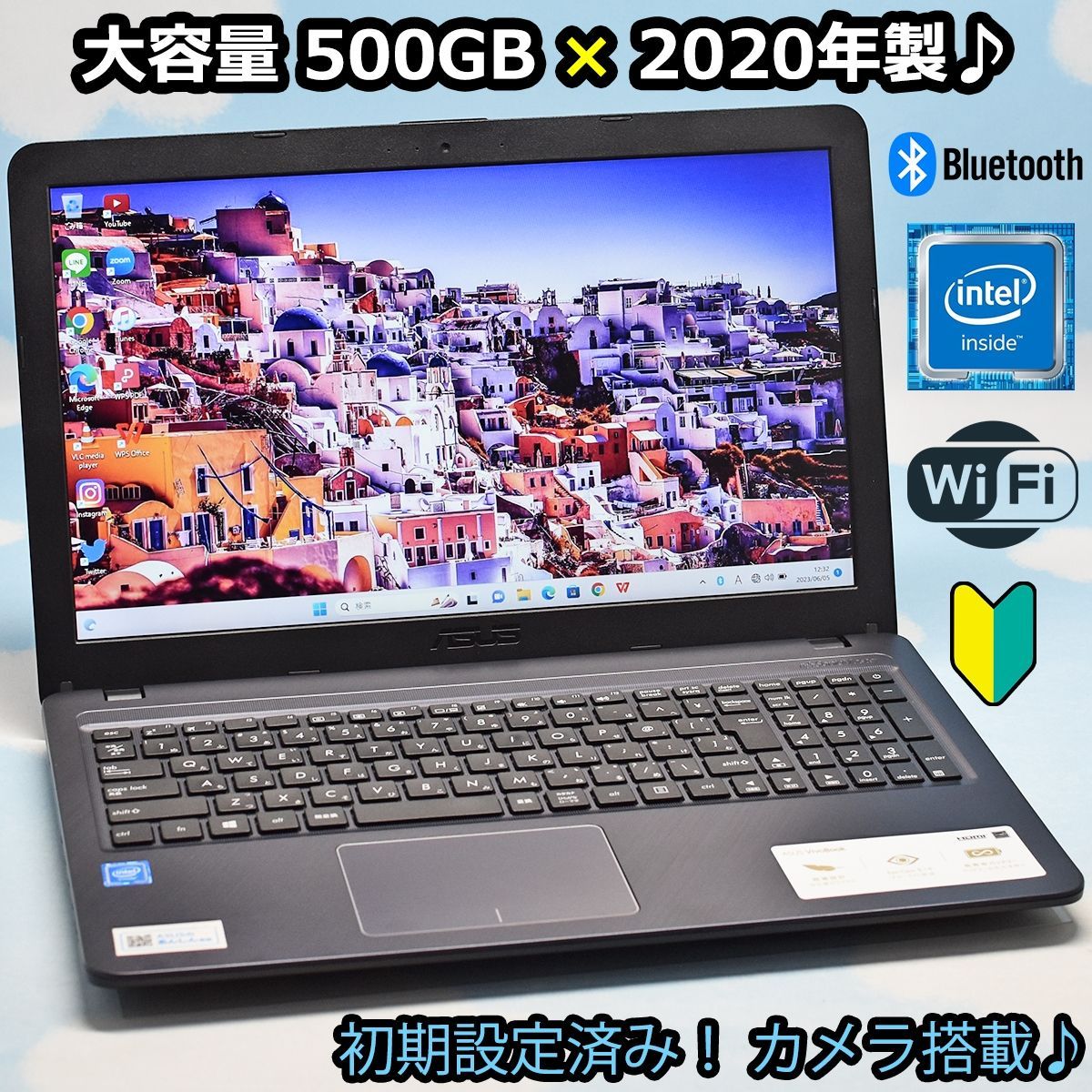 ASUS 2020年製 大容量 500GB HDD、Windows11、Bluetooth、カメラ