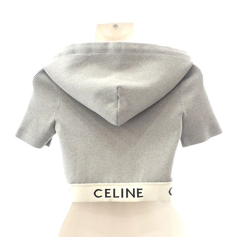 CELINE】CELINE ジップアップロゴ L パーカー コットン グレー