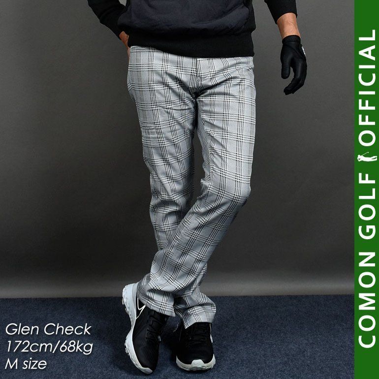 新品【COMONGOLF/コモンゴルフ】裏フリースボンディングウエストゴム入り総柄ゴルフパンツ/グレンチェック(CG-A21033)ゴルフウェア ロングパンツ ズボン 秋冬 冬用 裏フリース ストレッチ 大き