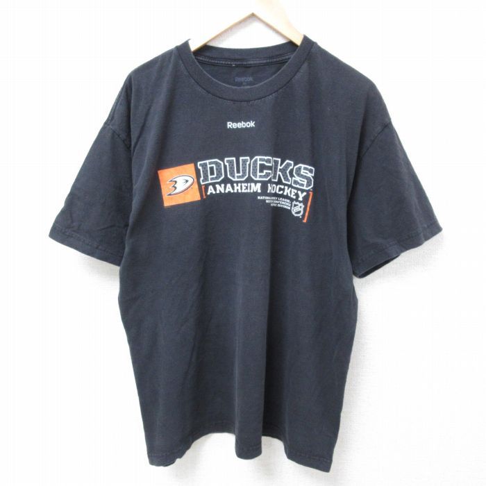 XL/古着 リーボック REEBOK 半袖 ブランド Tシャツ メンズ NHL アナハイムダックス コットン クルーネック 黒 ブラック アイスホッケー 24m