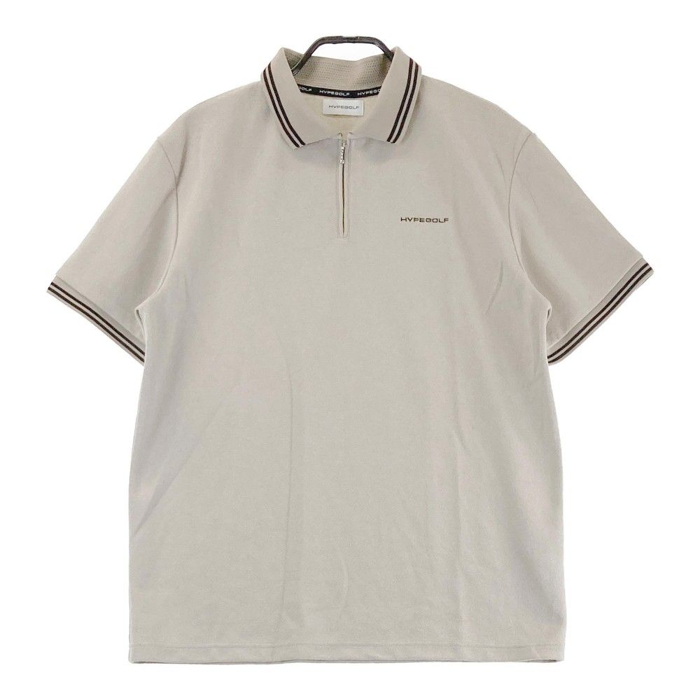 サイズ：L HYPEGOLF ハイプゴルフ  半袖ハーフジップポロシャツ  ベージュ系 [240101420017] ゴルフウェア メンズ ストスト サイズ：L HYPEGOLF ハイプゴルフ 半袖ハーフジップポロシャツ
