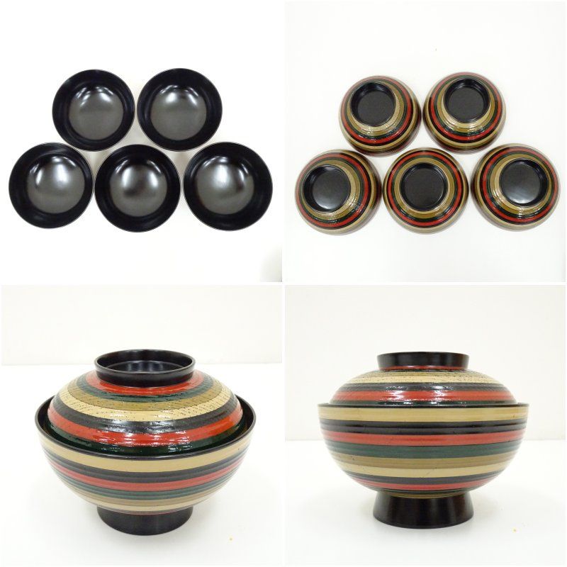 塗師 岡本陽斎造 独楽塗煮物椀5客（共箱） 漆器 器 おしゃれ