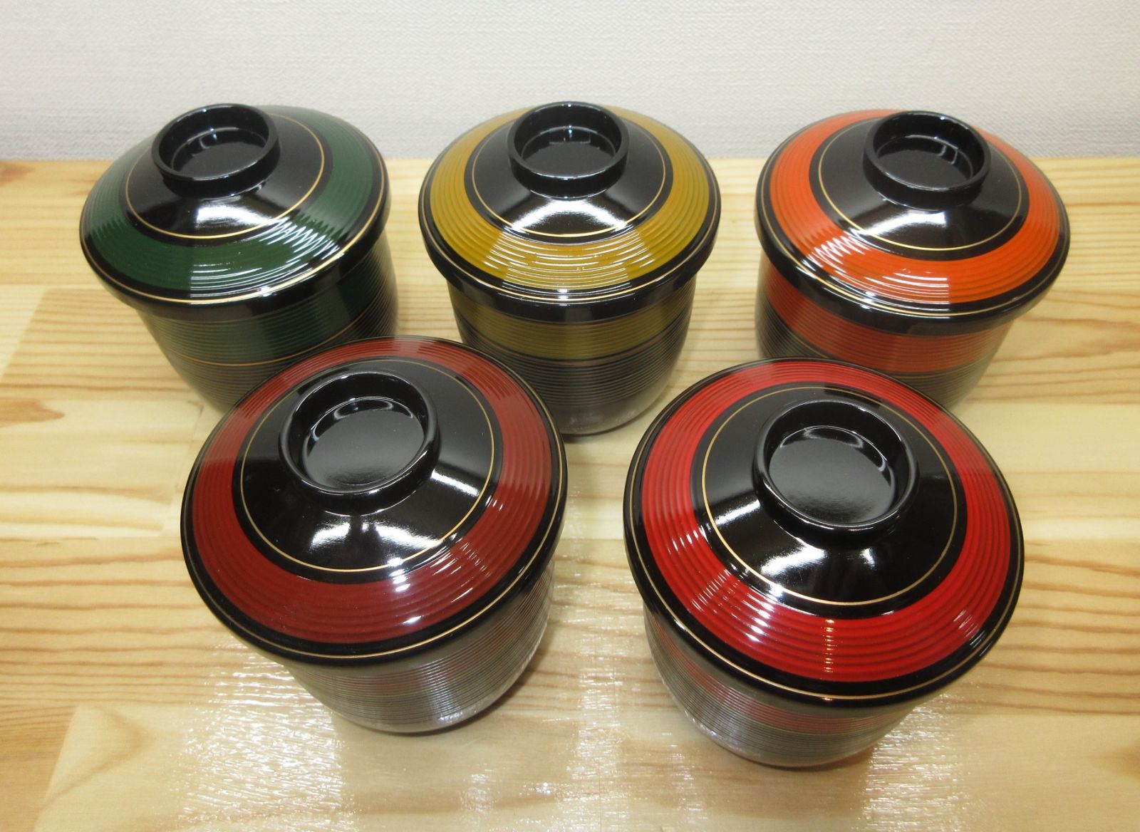 逢絢亭 茶道具 箸洗 加伏箸洗 五色金線 ５客 木質 合成漆 紙箱入り