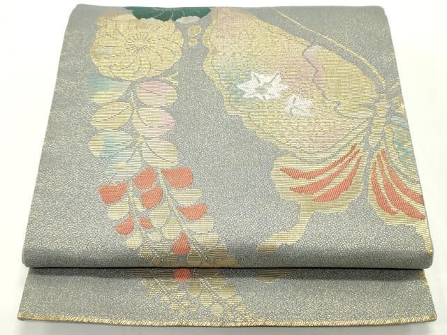 平和屋着物○太鼓柄袋帯 作家物 絞り 辻が花 銀通し地 正絹 逸品