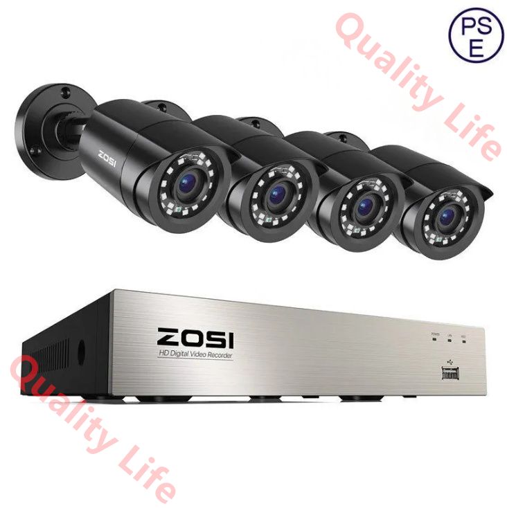 ZOSI 防犯カメラセット4台カメラ HD 1080p H.265 DVR防犯カメラ 屋外IP66防水 遠隔監視-動体検知 暗視撮影