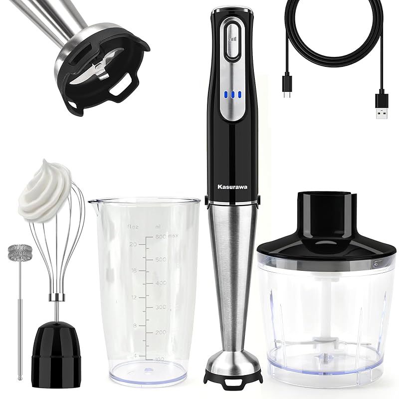 Kasurawa ハンドブレンダー 場所を選ばず使えて便利 コードレスハンドブレンダー 充電式 ブレンダー 無段階変速 1台7役 ミキサー フードプロセッサー 泡立て器のまとめ 調理器具 下ごしらえ スムージー スープ つぶす 混ぜる きざむ みじん切り 1