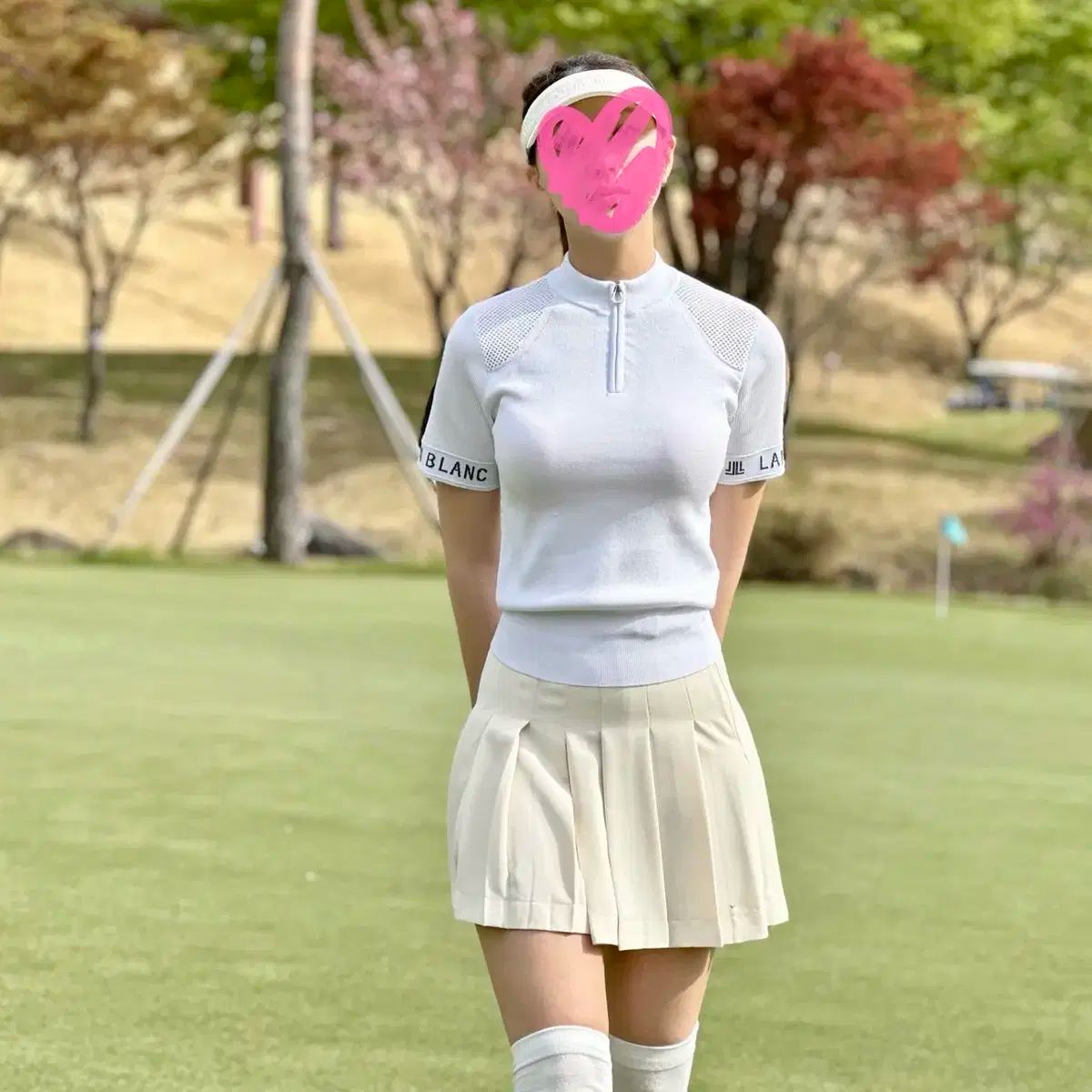 レディースゴルフウェア ロゴ ジャカード ハーフ ジップアップ ニット トップス