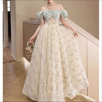 ドレス ロングドレス グリーン系 二次会 パーティードレス オフショルダー 花柄 花嫁 ウェディングドレス コンサート 披露宴 結婚式