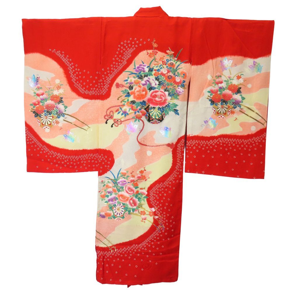 子供着物 祝着 正絹 金銀糸除く 化学繊維 赤 マルチ 女の子 七五三 古典柄 和装 呉服 和服 きもの