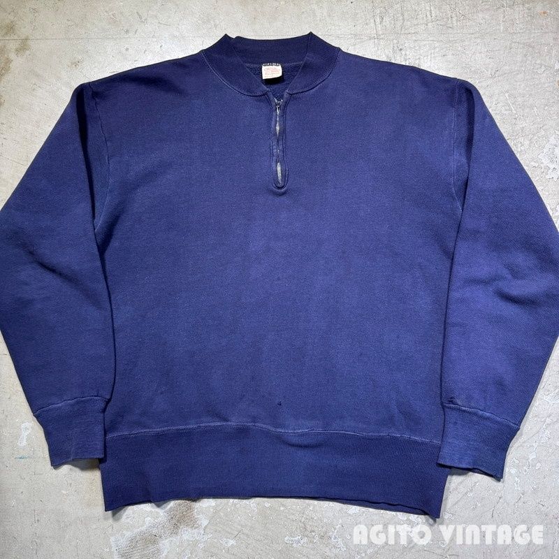 50's 60's PILGRIM ハーフジップスウェットシャツ セットインスリーブ ネイビー Sears L
