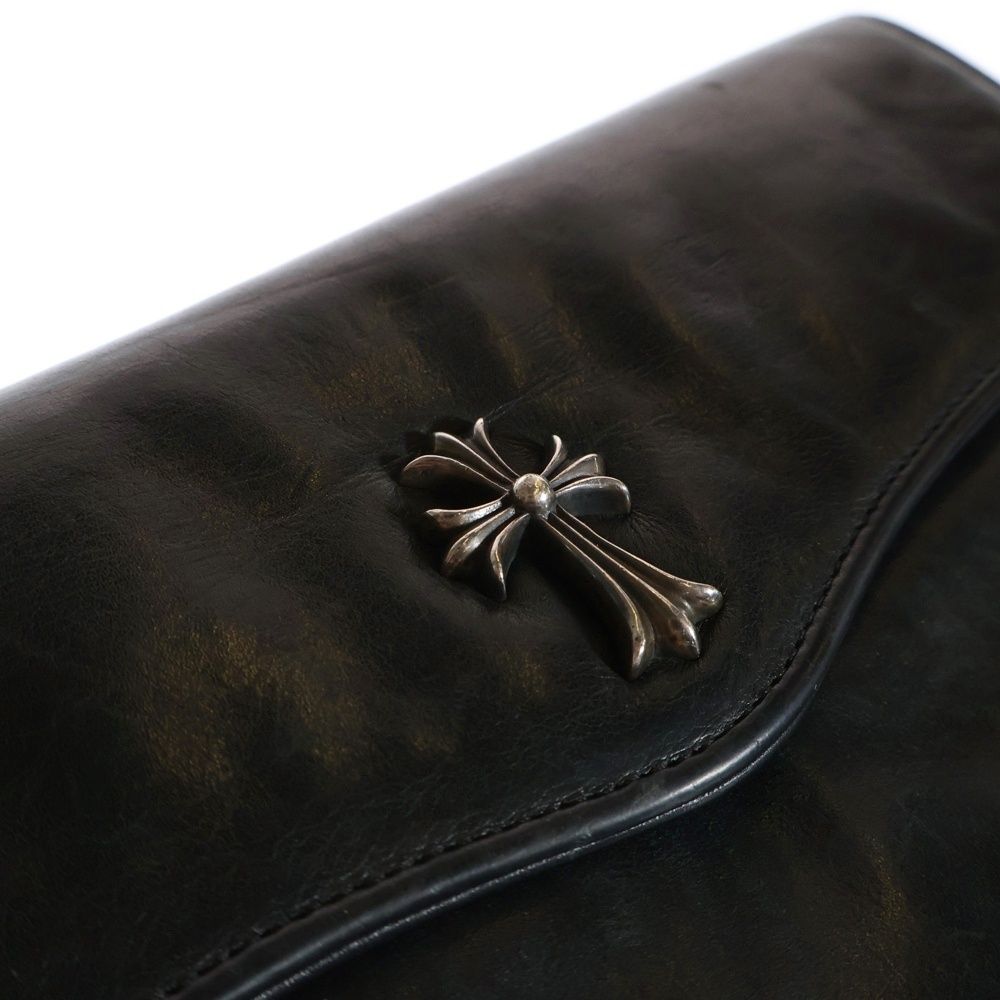 CHROME HEARTS クロムハーツ CH CRS SML CLUTCH BAG スモールCHクロス装飾 レザー フラット クラッチバッグ ブラック