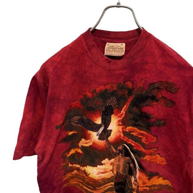R12 ザマウンテン M アメリカ古着　00s 鷹　イーグル　プリント　半袖　タイダイ　Tシャツ　レッド　THE MOUNTAIN メンズ