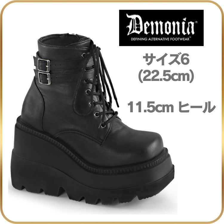 22.5 cm demonia デモニア 厚底 ブーツ ショートブーツ 厚底 スニーカー ハイカット ウェッジソール 11.5cm ヒール 黒 合皮 編み上げ ジッパー ブーツ パンク ゴスロリ 衣装 靴 レディース メンズ SHAKER-52
