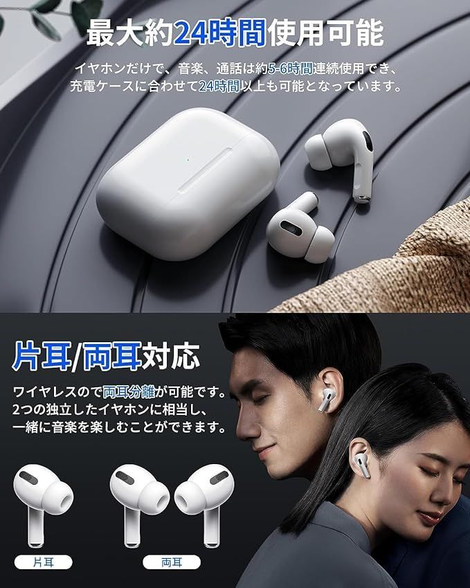 Real Pro 1  ワイヤレスイヤホン   ノイズキャンセリング Bluetooth 5.3 イヤホン 低遅延・ハイクオリティサウンド コンパクト・軽量設計C1 防水 瞬時ペアリング タッチ操作 片耳・両耳対応  AAC対応 Airpods Pro互換品-5