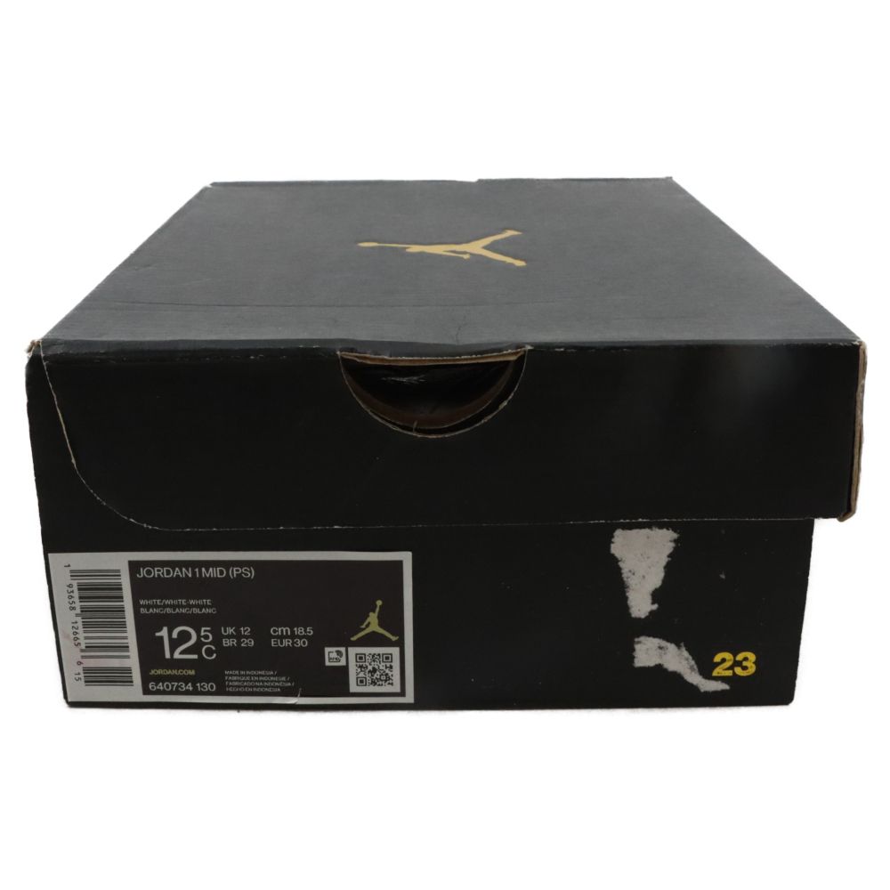 新品NIKE (ナイキ) PS Air Jordan 1 Mid Triple White エアジョーダン1 ミッド トリプルホワイト ミッドカットスニーカー キッズ 640734-130 ホワイト US12.5C/18.5cm 子供用 ファスナーブーツ