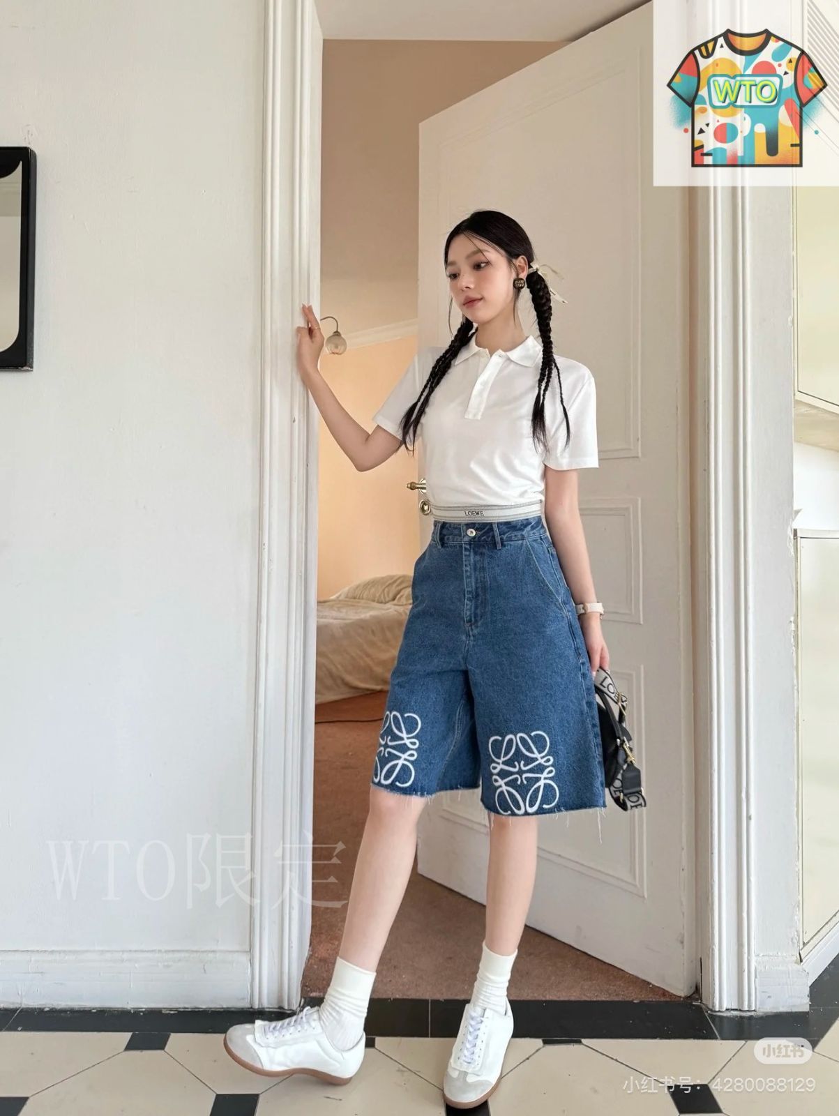 ☆お尻にアナグラム刺繍入り☆【LOEWE】デニムショートパンツ 今日特価】Loewe 2025 Summer New Contrast Embroidery Denim