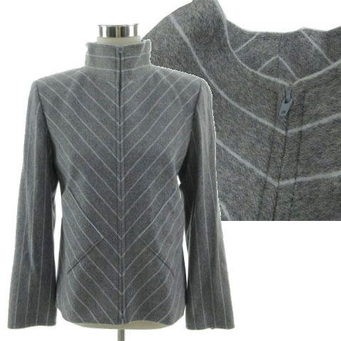 ジュンアシダ jun ashida アンゴラ混スタンド ジャケット SJ5317 袖ファスナー ダブルジップ 起毛 ストライプ グレー 水色 11