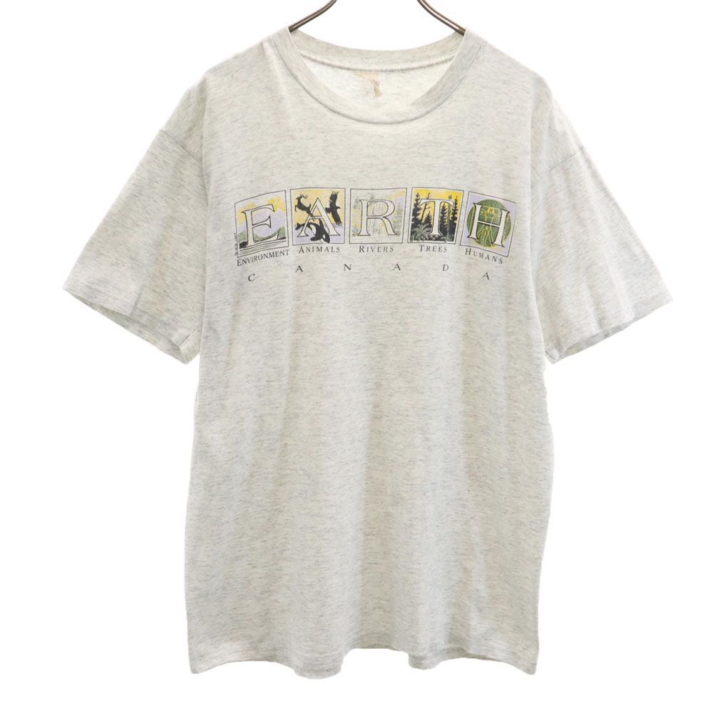 オールド 90s プリント 半袖 Tシャツ グレー OLD メンズ 古着 【240325】 メール便可