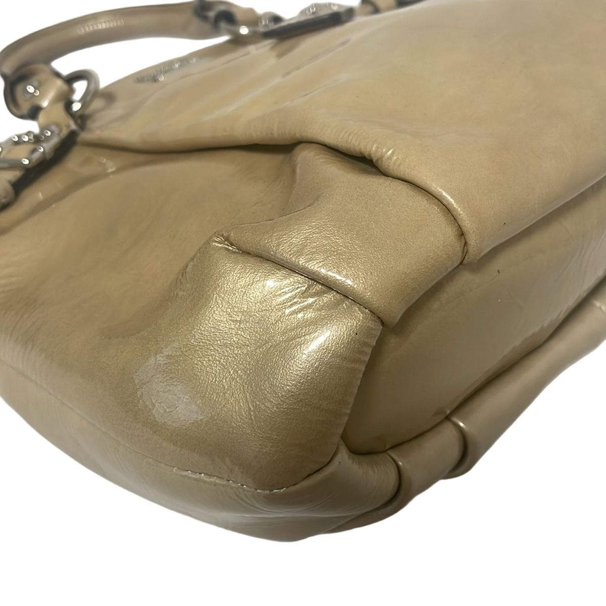 美品】COACH コーチ ベージュ レザー ハンドバッグ 型押し 通勤
