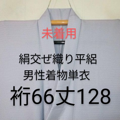 弐8518 絹交ぜ織り平絽 男性着物単衣 裄66丈128К氷色・淡い灰色の無地