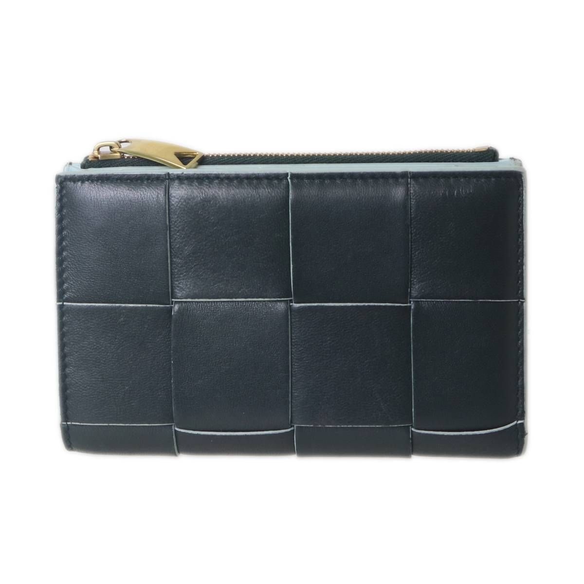 【超美品】ボッテガヴェネタ イントレチャート 二つ折り財布 ネイビー 小銭入れ付 Bottega Veneta/ボッテガ・ヴェネタ 二つ折り財布 イントレ