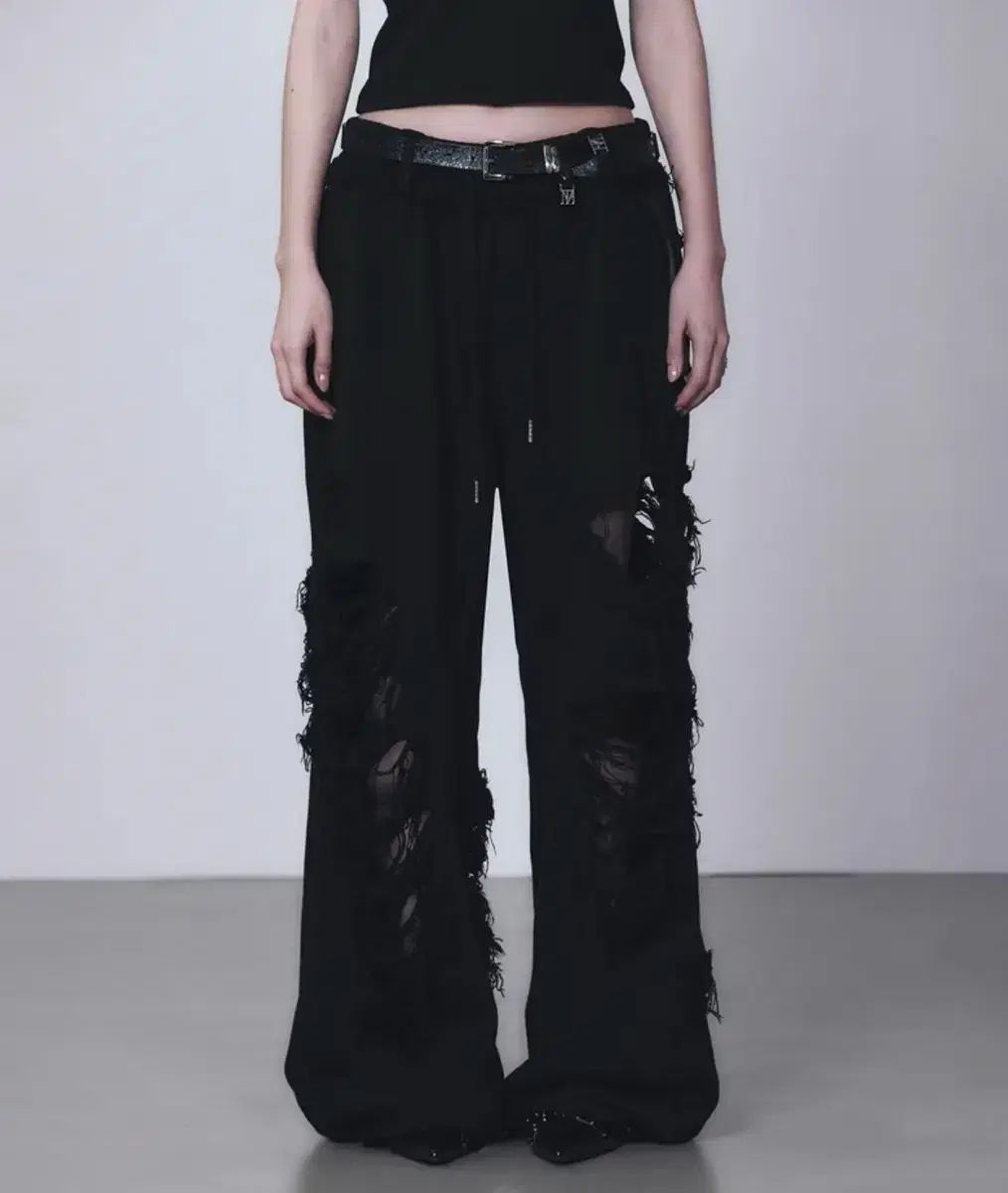 TREEMINGBIRD ダメージ ワイド スウェットパンツ ブラック