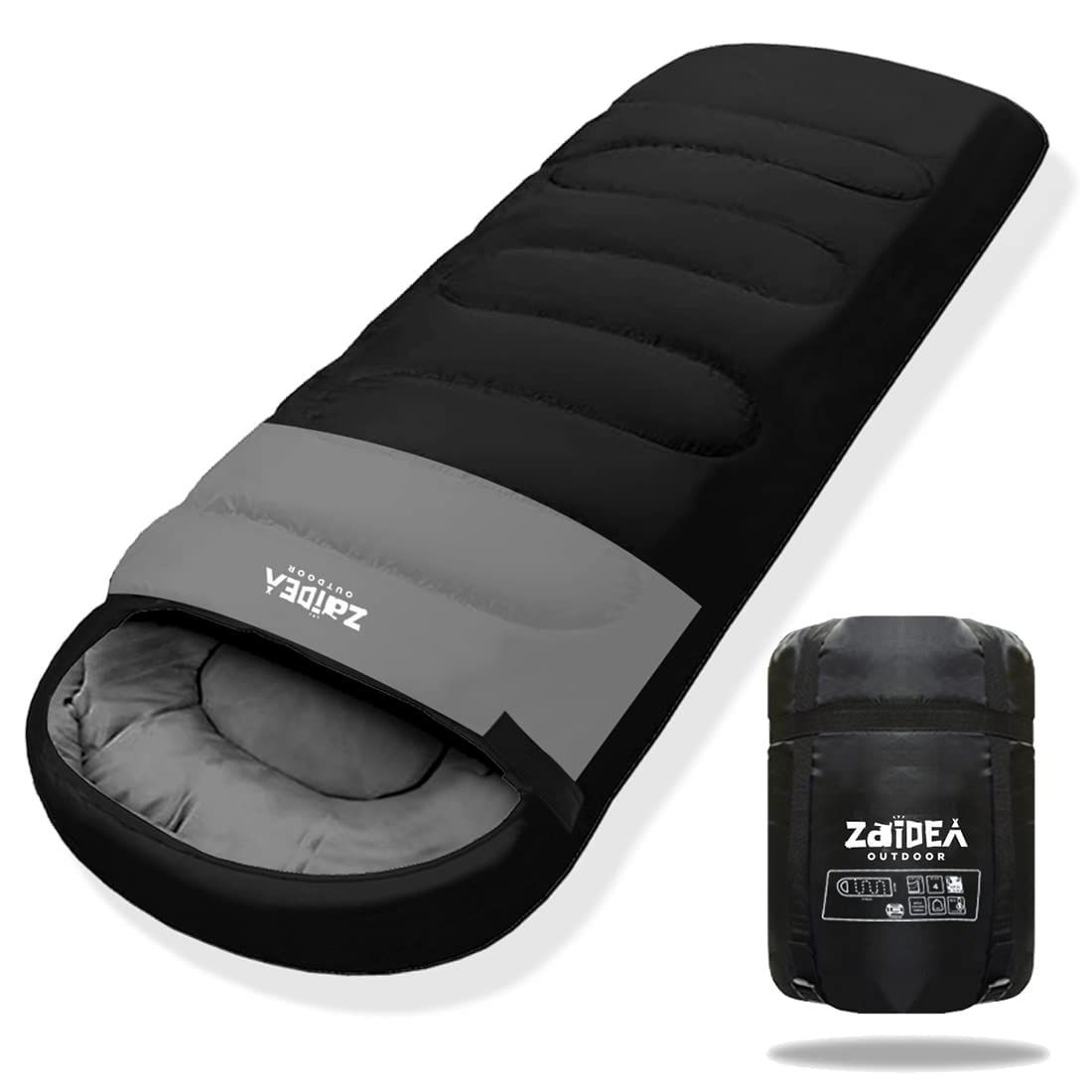 ブラック 人工 ダウン 封筒型 ZAIDEA 寝袋 シュラフ 幅90cm オール 