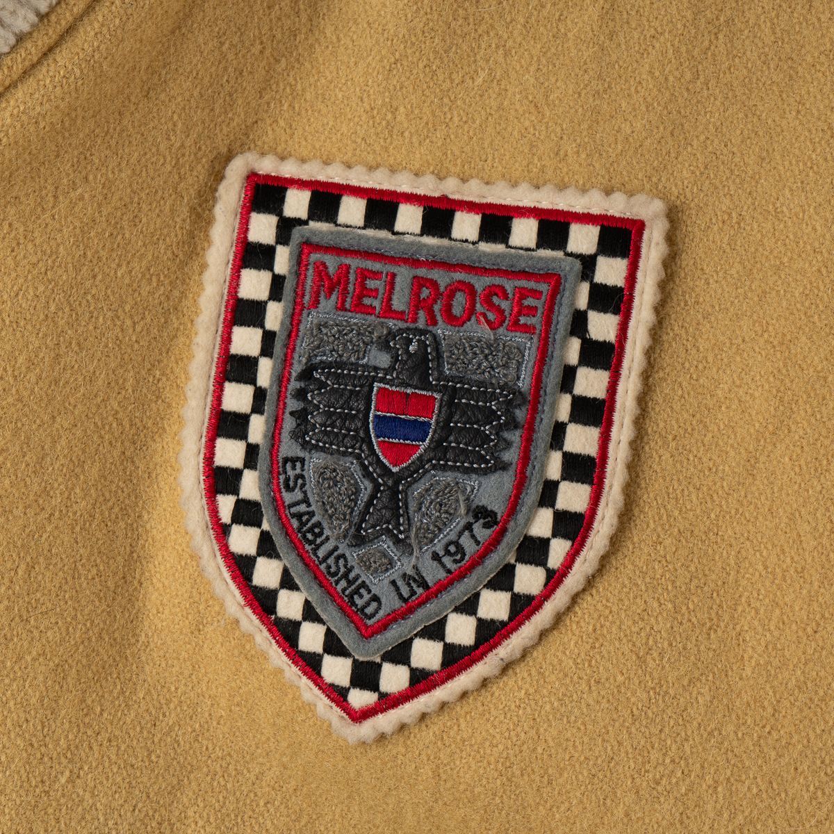 80s-90s メルローズ MELROSE メルトン袖革スタジャン ベージュ M