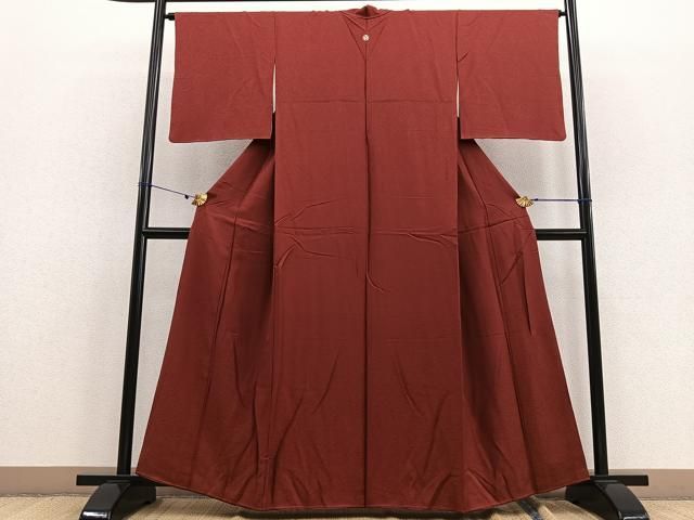 平和屋着物○希少 色無地 片身替わり 紅海老茶色×朽葉色