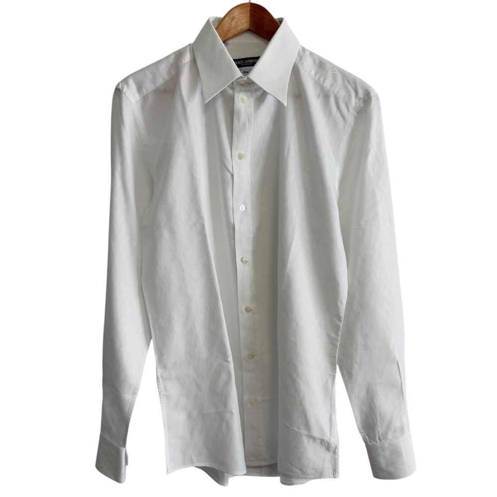 美品 クリーニング済み DOLCEu0026GABBANA ドルチェ＆ガッバーナ Slim Fit 総柄 長袖 ドレスシャツ 16 1/2 42 ホワイト メンズ 古着 中古 USED