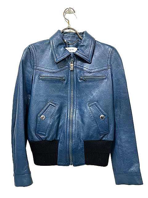 中古】COACH コーチ ジャケット ブルー レザージャケット 0サイズ  