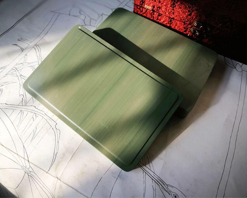 龍鳳紋松花硯 書道具 文房具 工芸品 美術品 置物 サバ龍鳳紋の