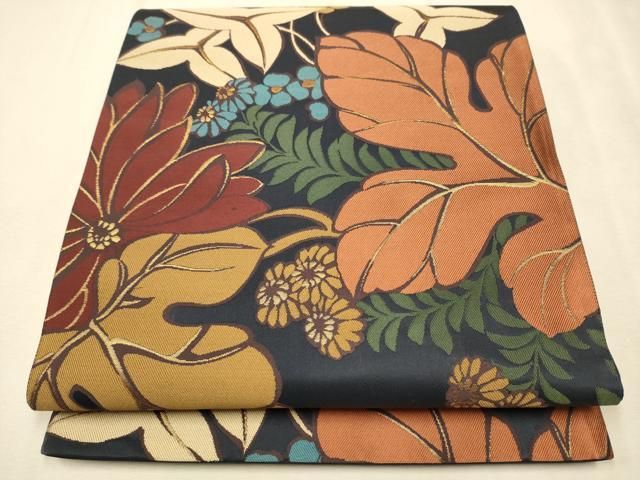 平和屋着物●京の名門　じゅらく謹製　六通柄袋帯　草花文　金糸　正絹　逸品　CAAR7948hy 平和屋着物○京の名門 じゅらく謹製 六通柄袋帯 草花文 金糸 正絹 逸品