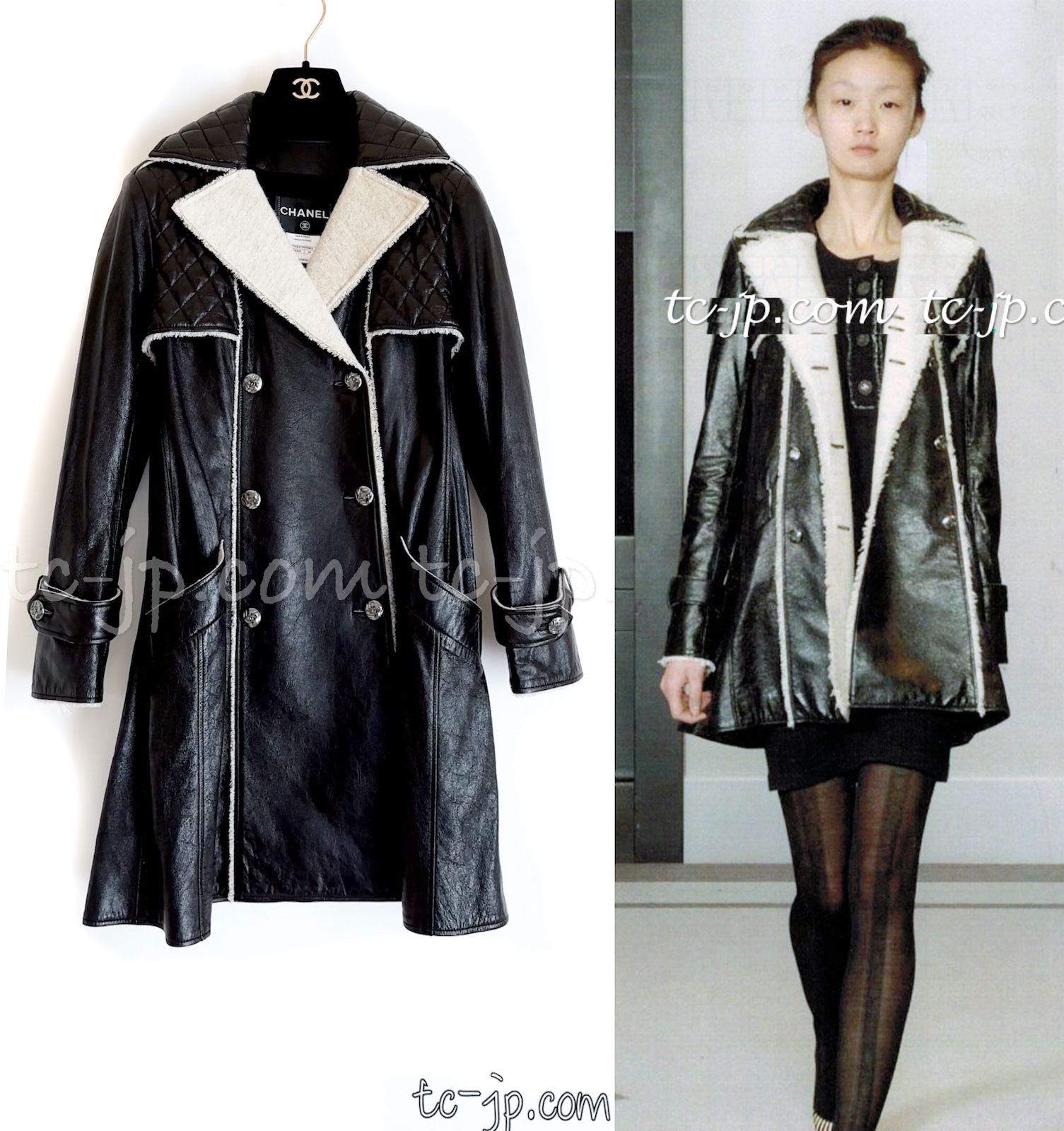 極上美品】CHANELシャネルラムレザーロングコートブラック