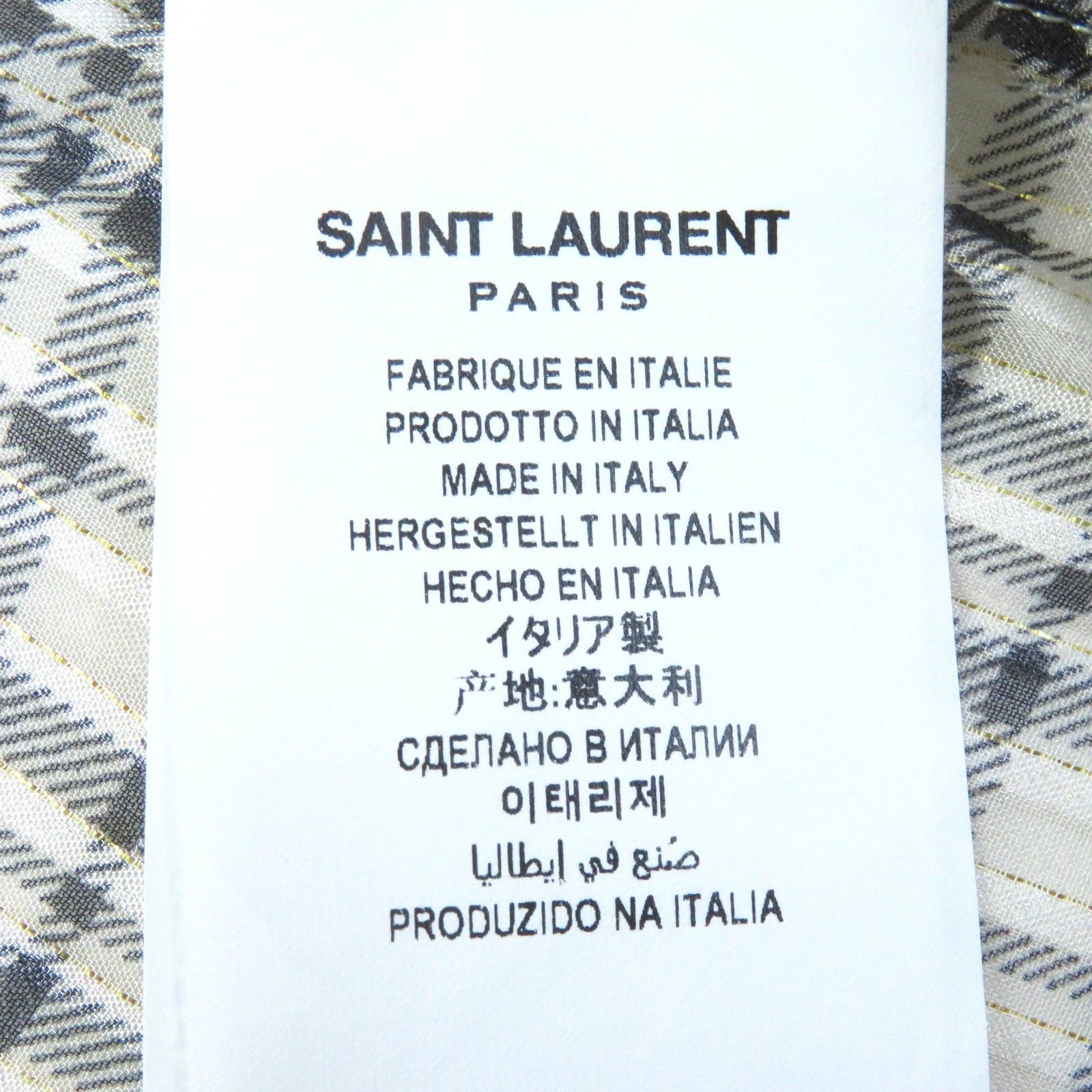 極美品△SAINT LAURENT PARIS サンローランパリ 2021年製 660885 シルク ゴールドラメ入り チェック柄 ボウタイ ブラウス 長袖シャツ ベージュ ブラック 34 イタリア製 正規品 レディース オススメ◎