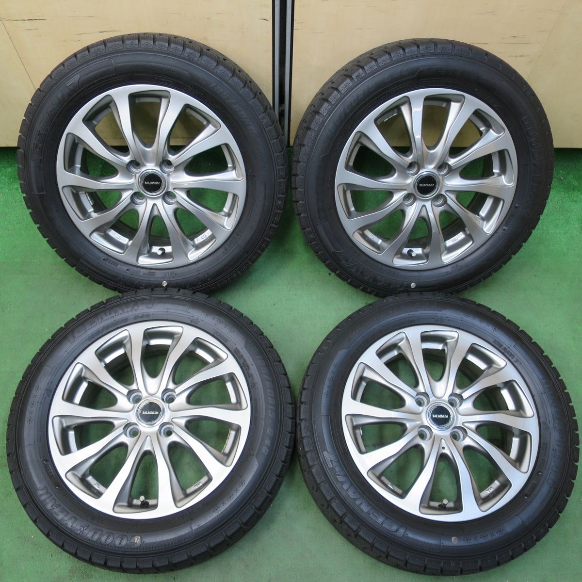 バリ溝 21年 キレイ 9分 スタッドレス 185|60R15 グッドイヤー アイスナビ7 BALMINUM バルミナ 15インチ PCD100|4H 5042908イス