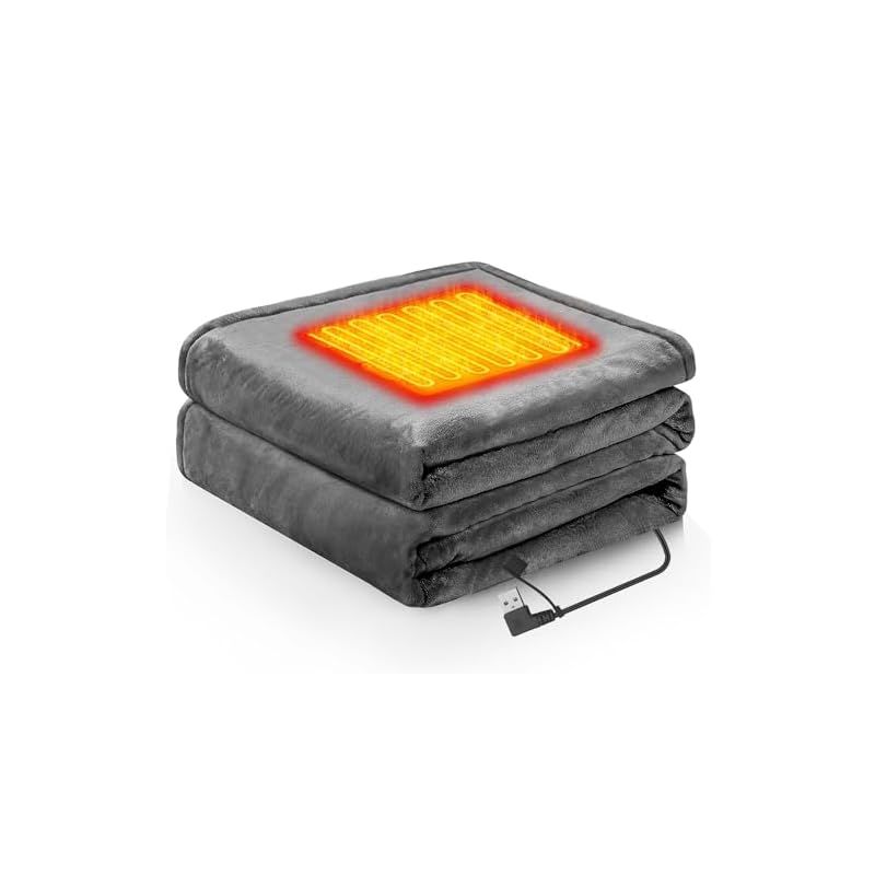 電気毛布 USB ブランケット 8枚の加熱エリア 150cmx80cm フランネル素材 ファスナー付き 3段階温度調整 省エネ 肩掛け 膝掛け オフィス アウトドア泊用 車中泊 洗える 防寒対策 暖房器具 グレー 150x80cm 1