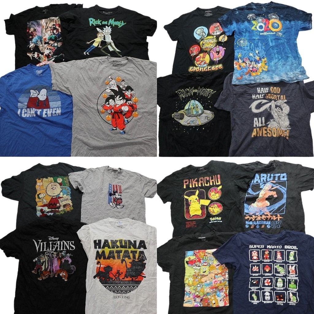 古着卸 キャラクター 半袖Tシャツ 16枚セット メンズ L |XL ドラゴンボール ポケモン ディズニー スポンジボブ 古着 NA7729